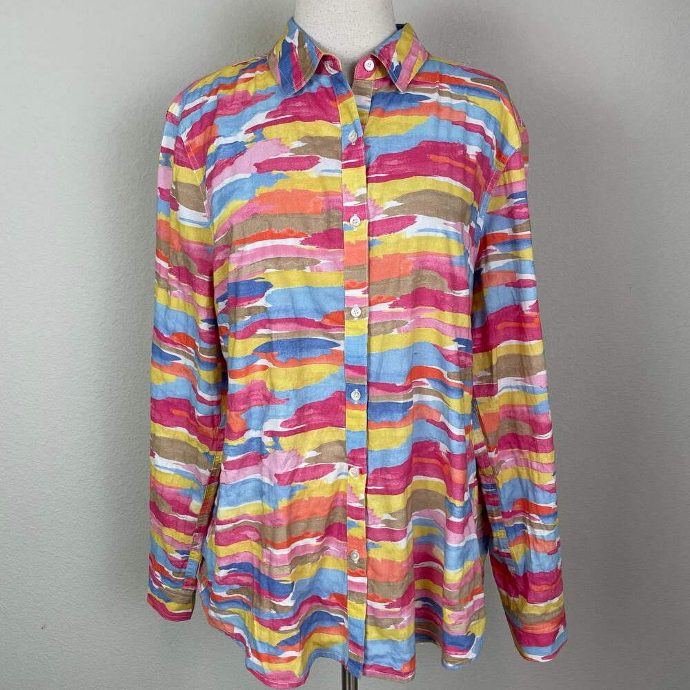 J Mclaughlin Multicolor Abstract Stripe Long Sleeve Button Top Large - Picture 2 of 8